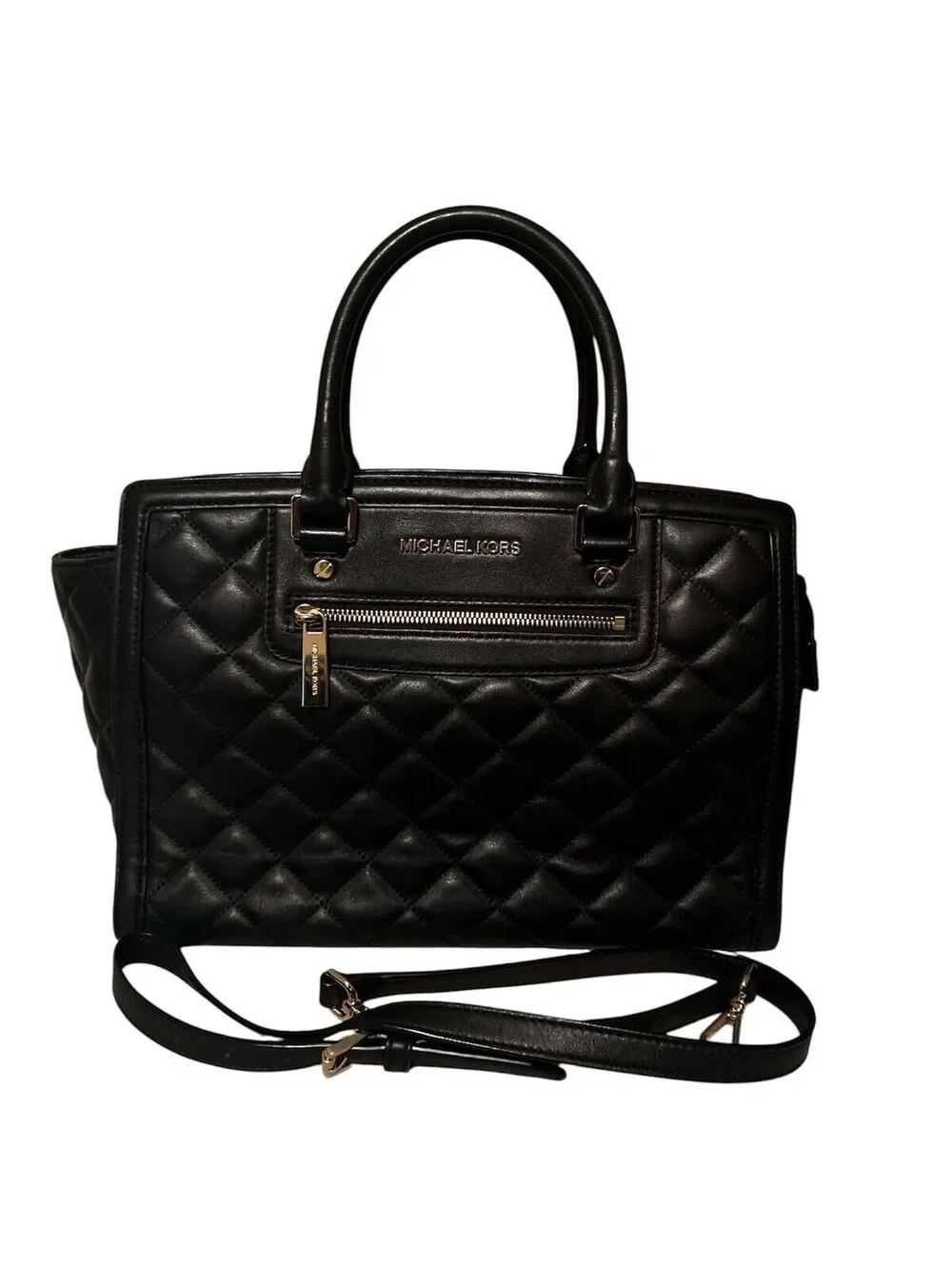 MK10. Black Michael Kors Selma quilted leather satchel